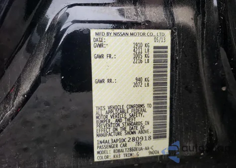 2013 Nissan Altima 2.5 from USA, damaged, VIN 1N4AL3AP1DC280918